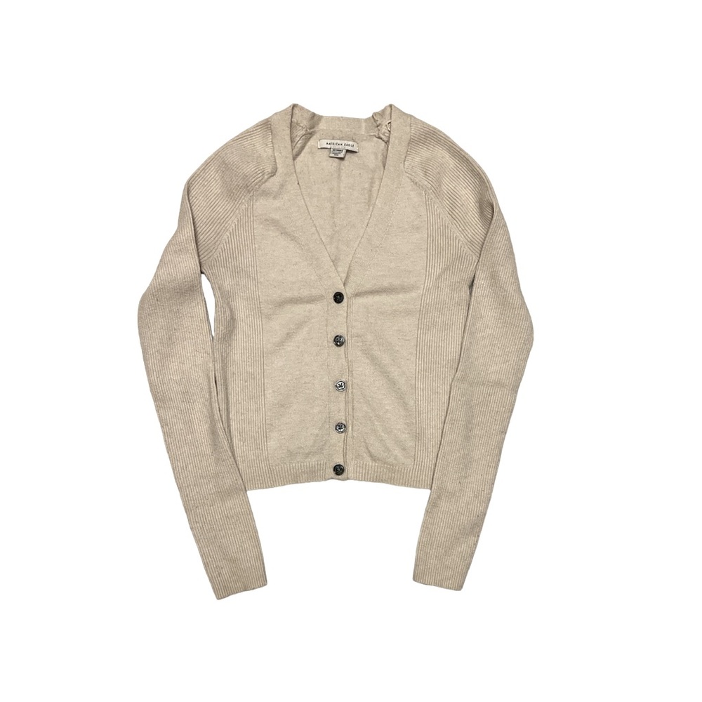 Cream sweater button-up crop top